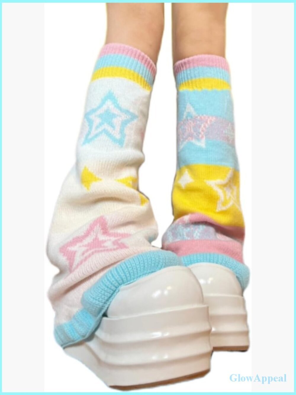 Reversible Bell Bottom Knitted Leg Warmers Stars Y2K Cute Stack Socks